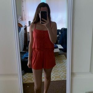 Peach romper with pretty lace pattern